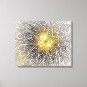 Flourish With Gold Modern Abstract Fractal Flower Canvas Print