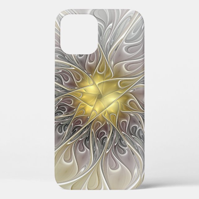 Flourish With Gold Modern Abstract Fractal Flower Case-Mate iPhone Case (Back)
