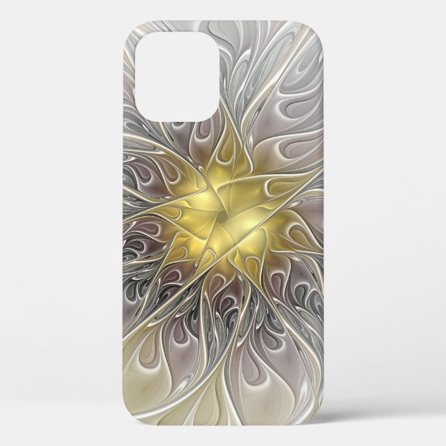 Flourish With Gold Modern Abstract Fractal Flower Case-Mate iPhone Case (Back)