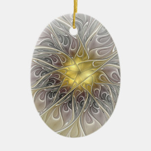 Flourish With Gold Modern Abstract Fractal Flower Ceramic Tree Decoration