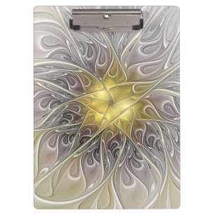 Flourish With Gold Modern Abstract Fractal Flower Clipboard