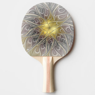 Flourish With Gold Modern Abstract Fractal Flower Ping Pong Paddle