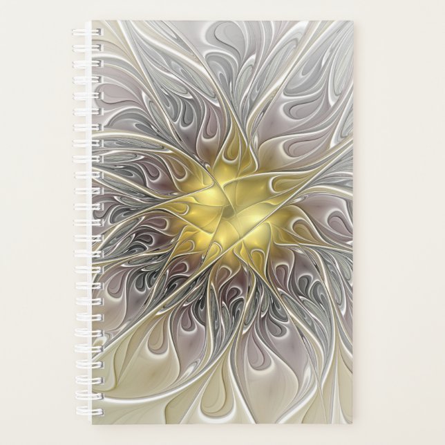 Flourish With Gold Modern Abstract Fractal Flower Planner (Front)