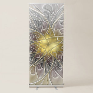 Flourish With Gold Modern Abstract Fractal Flower Retractable Banner