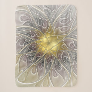 Flourish With Gold Modern Abstract Fractal Flower Sherpa Blanket