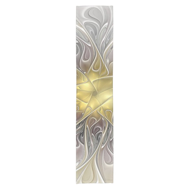Flourish With Gold Modern Abstract Fractal Flower Short Table Runner (Front)