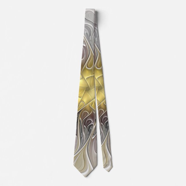Flourish With Gold Modern Abstract Fractal Flower Tie (Front)