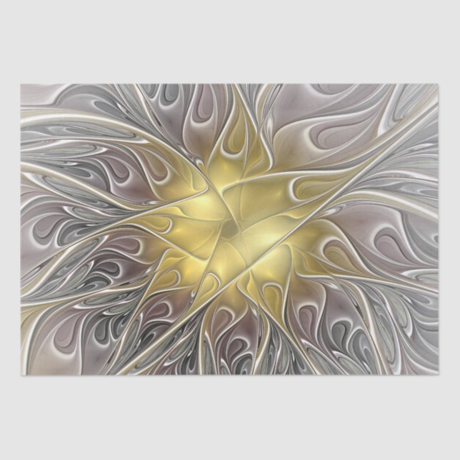 Flourish With Gold Modern Abstract Fractal Flower Tissue Paper (Front)