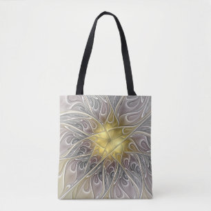 Flourish With Gold Modern Abstract Fractal Flower Tote Bag
