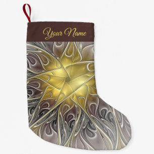 Flourish With Gold Modern Abstract Fractal Name Small Christmas Stocking