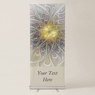 Flourish With Gold Modern Fractal Flower Text Retractable Banner
