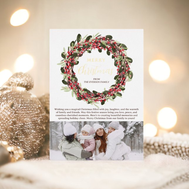 Flourish Wreath festive gold photo Christmas Foil Holiday Card (Flourish Wreath festive gold photo Christmas Foil Holiday Card)