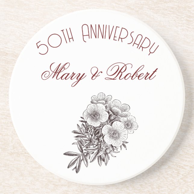 Flourished 50th anniversary - personalised  coaster (Front)
