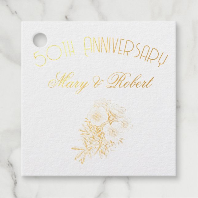 Flourished 50th anniversary - personalised  favour tags (Front)
