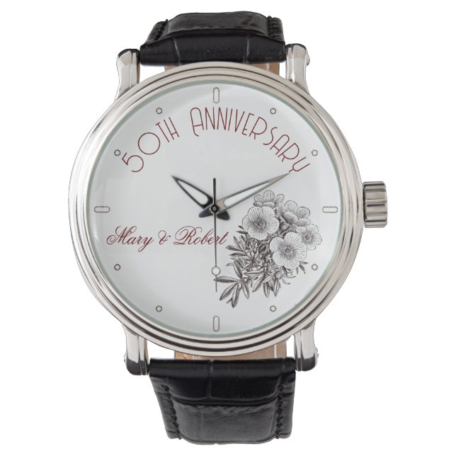 Flourished 50th anniversary - personalised  watch (Front)