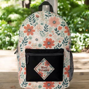 Flourished boho muted tones personalised printed backpack