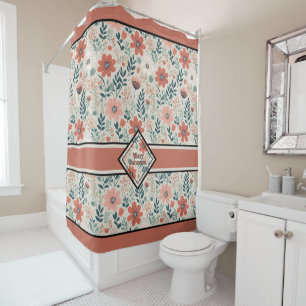 Flourished boho muted tones personalised shower curtain