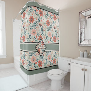 Flourished boho muted tones personalised shower curtain
