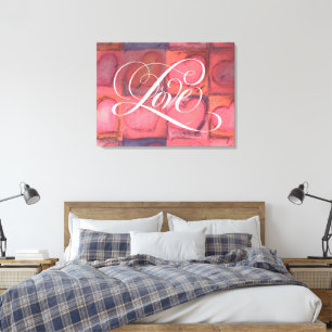 Flourished Calligraphy Love Heart Lettering Pink Canvas Print