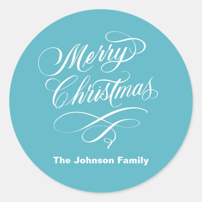 Flourished Calligraphy Merry Christmas Classic Round Sticker (Front)