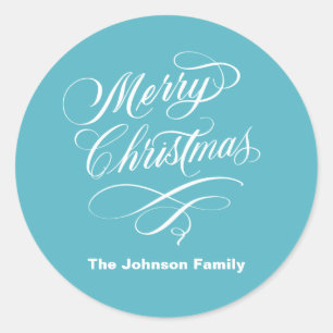 Flourished Calligraphy Merry Christmas Classic Round Sticker
