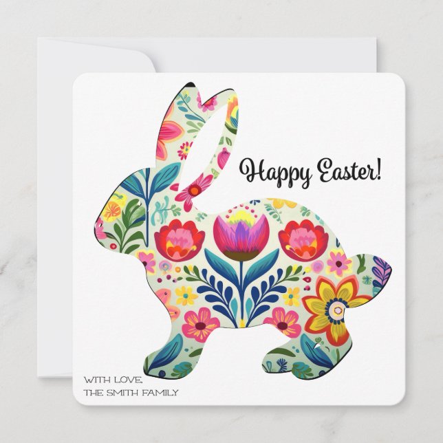 Flourished Easter Bunny Silhouette Personalizable  Card (Front)