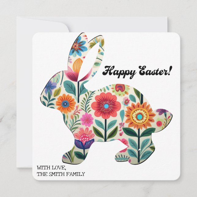 Flourished Easter Bunny Silhouette Personalizable  Card (Front)