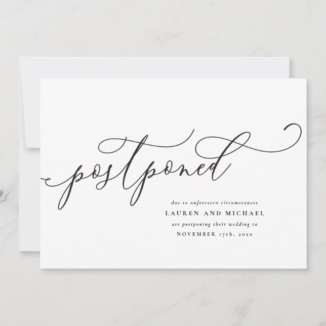 Flourished Script Postponement Change the Date Invitation (Front)
