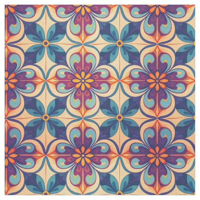 Flourished talavera style tile inspiration  fabric (Close Up)