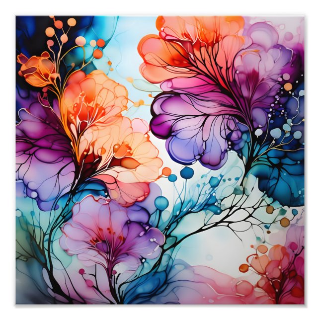 Flourishing Fantasy: A Vibrant Floral Gouache Photo Print (Front)