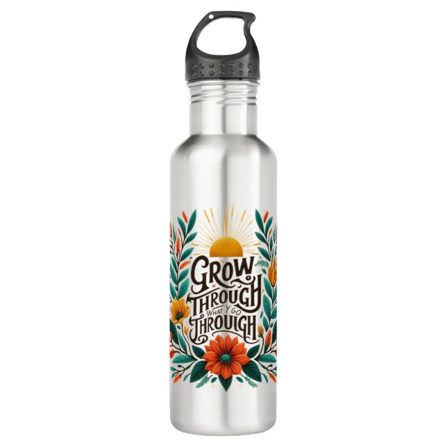 flourishing floral quote with vines and positive  710 ml water bottle (Front)