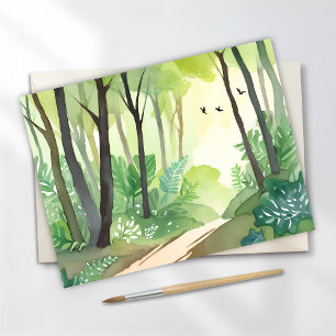 Flourishing Green Forest Nature Watercolor Postcard