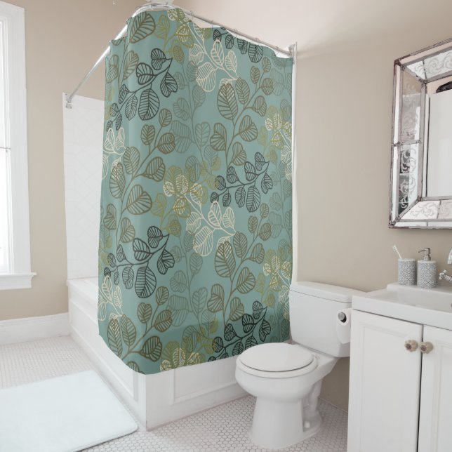Flourishing Leafy Silhouettes Gentle Serenity Shower Curtain (In Situ)