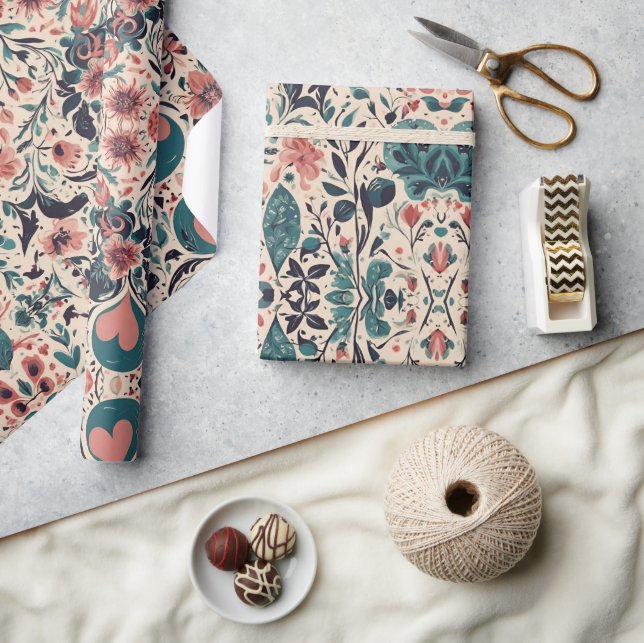 Flourishing Vintage Hearts Wrapping Paper (Crafts)