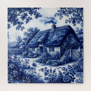 Flow Blue Style English Country Cottage Roses Jigsaw Puzzle