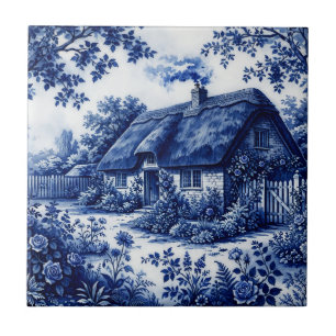 Flow Blue Style English Country Cottage Roses Tile