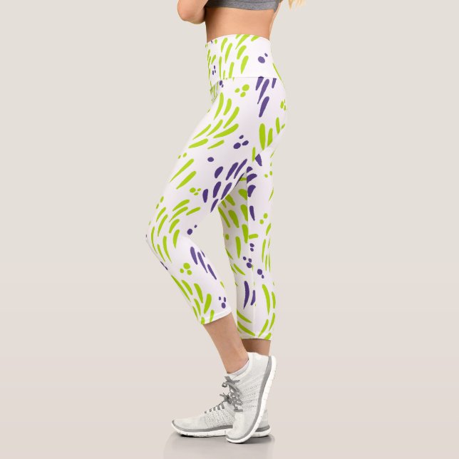 Flow in Lime Green and Purple Capri Leggings (Left)