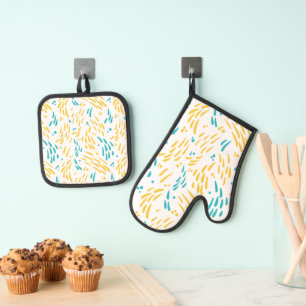 Flow in Turquoise and Yellow Oven Mitt & Pot Holder Set