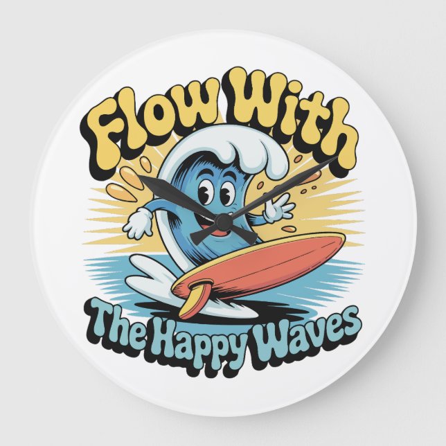 Flow With The Happy Waves Surf  Large Clock (Front)