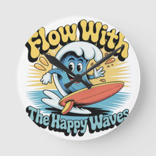 Flow With The Happy Waves Surf Round Clock