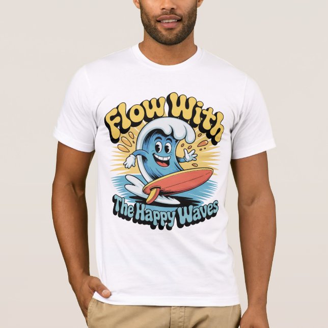 Flow With The Happy Waves Surf Style Men’s Tee (Front)