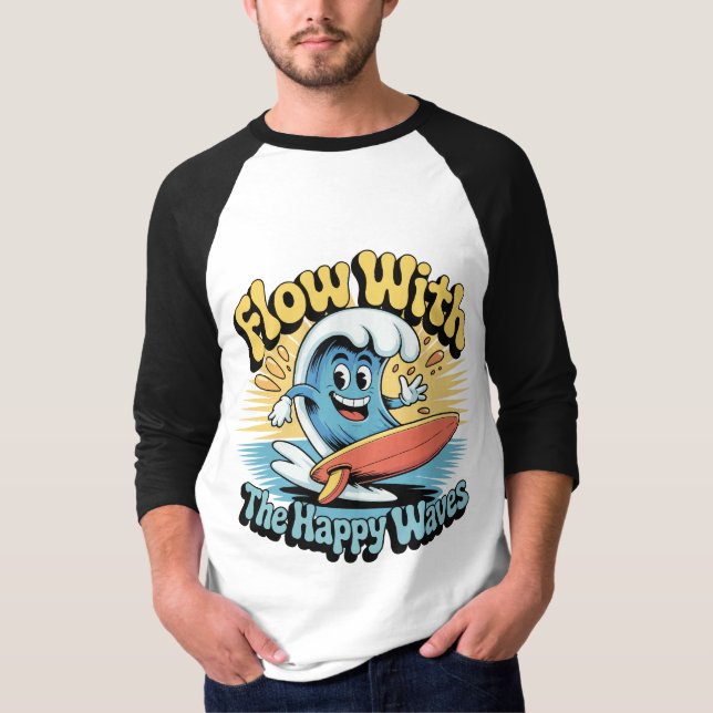 Flow With The Happy Waves Surf Style Men’s Tee (Front)