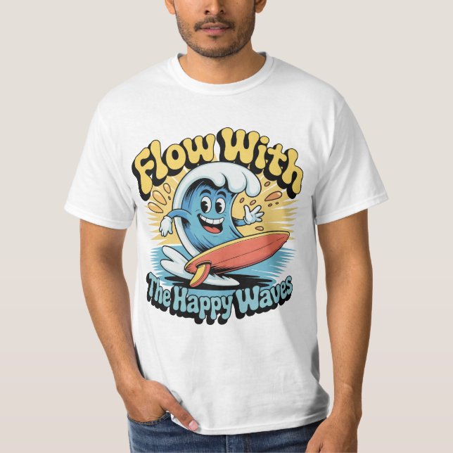 Flow With The Happy Waves Surf Style Men’s Tee (Front)