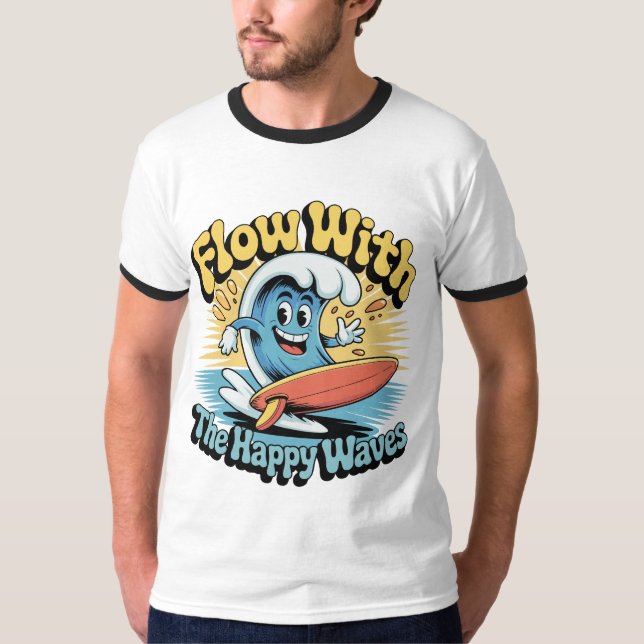 Flow With The Happy Waves Surf Style Men’s Tee (Front)