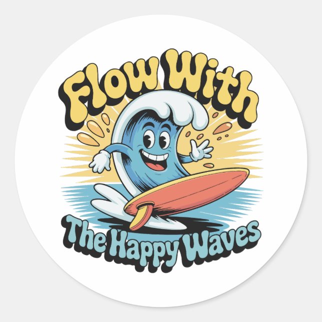 Flow With The Happy Waves Waterproof Sticker (Front)