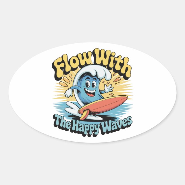 Flow With The Happy Waves Waterproof Sticker (Front)