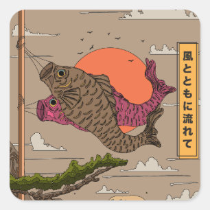 Flow with the Wind Koinobori Square Sticker