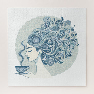 Flow Woman Art – Blue Tile Fusion Jigsaw Puzzle