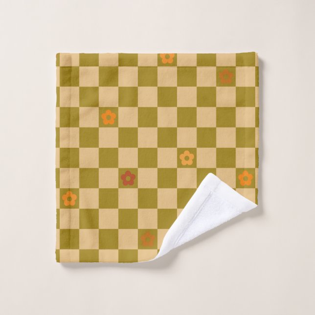 Flowe Checkered Pattern - No. 02 Bath Towel Set (Wash Cloth)