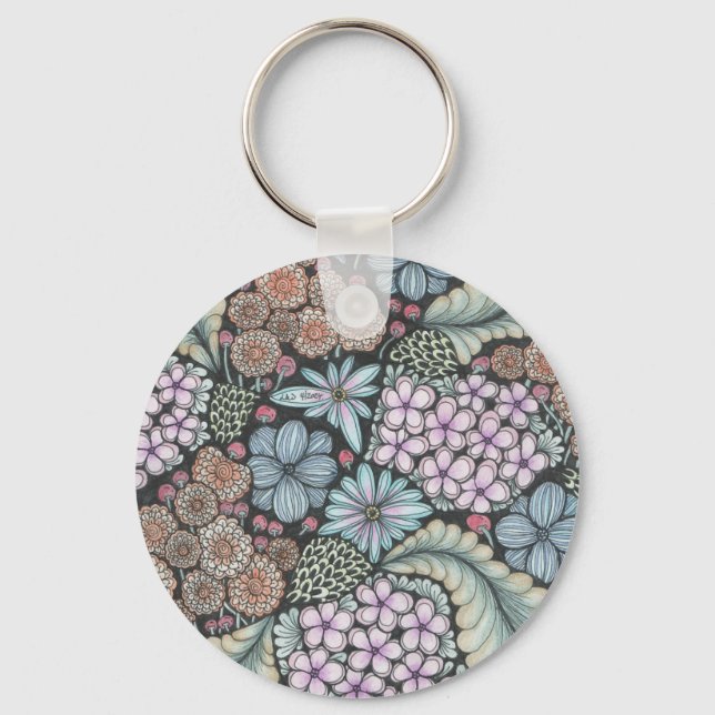 Flower1 and butterfly doodle art keyring. key ring (Front)